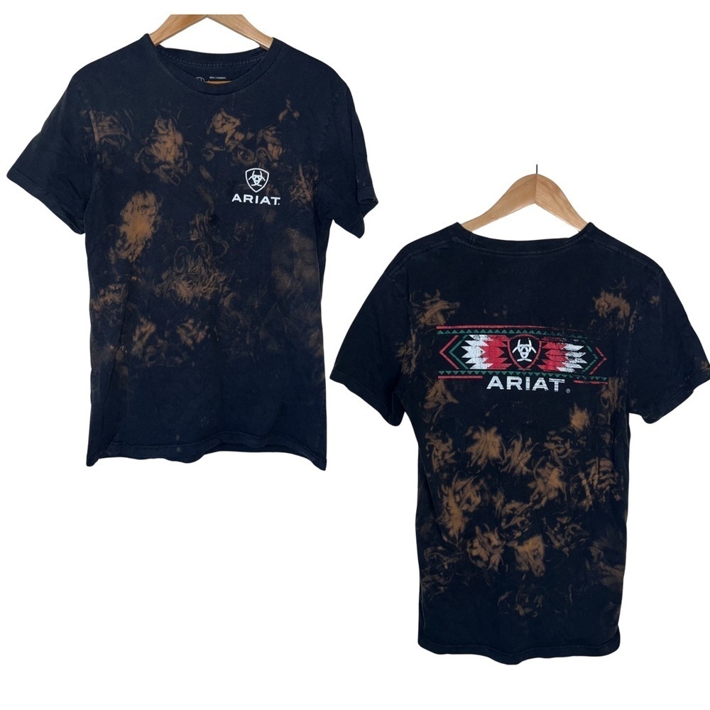 Ariat T-shirt Acid Washed Double Sided Cotton Short Sleeved Trbal Size Small